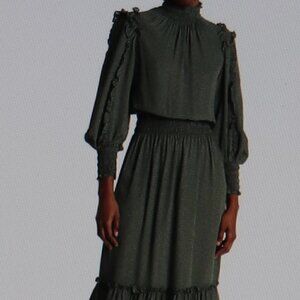 Max Studio Mock Neck Smocked Printed Maxi Dress Size L